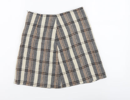 Primark Womens Beige Plaid Polyester Mini Skirt Size 6 Zip