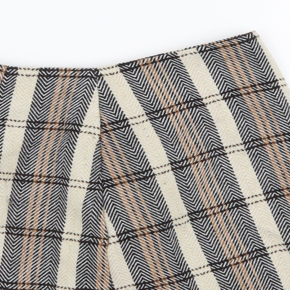 Primark Womens Beige Plaid Polyester Mini Skirt Size 6 Zip