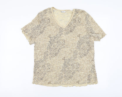 Berkertex Womens Beige Floral Nylon Basic T-Shirt Size 18 V-Neck