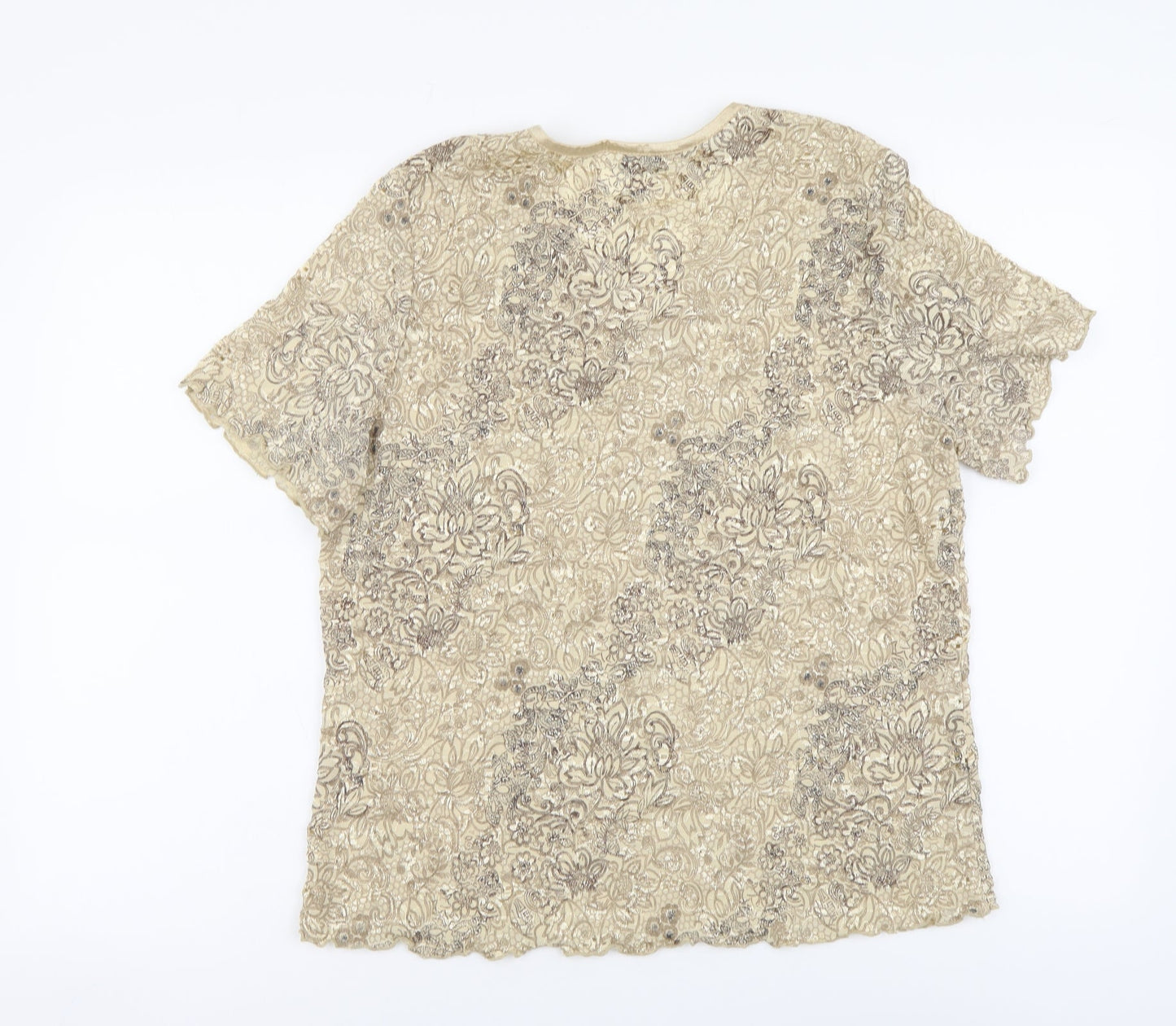 Berkertex Womens Beige Floral Nylon Basic T-Shirt Size 18 V-Neck