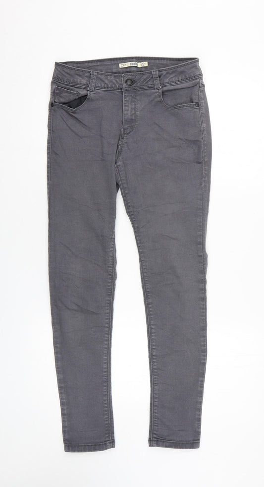 Dorothy Perkins Womens Grey Cotton Skinny Jeans Size 10 L26.5 in Regular Zip