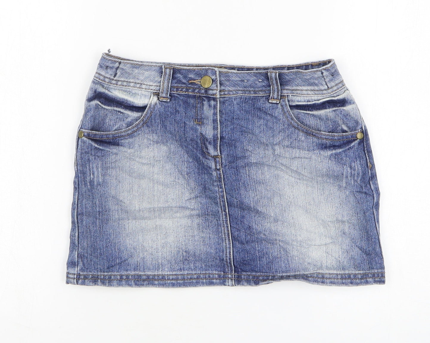 Indigo Girls Blue Cotton Mini Skirt Size 10-11 Years Regular Zip