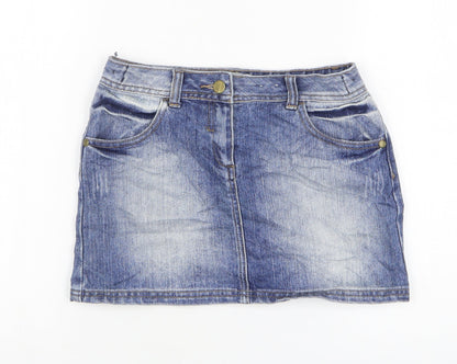 Indigo Girls Blue Cotton Mini Skirt Size 10-11 Years Regular Zip
