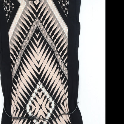 Oasis Womens Black Geometric Viscose T-Shirt Dress Round Neck Pullover