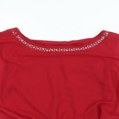 JRNY Womens Red Polyester Basic Blouse Size 6 Boat Neck