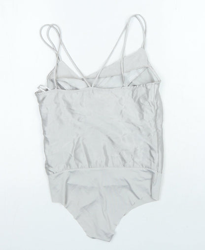 Zara Womens Silver Polyester Bodysuit One-Piece Size XS Snap
