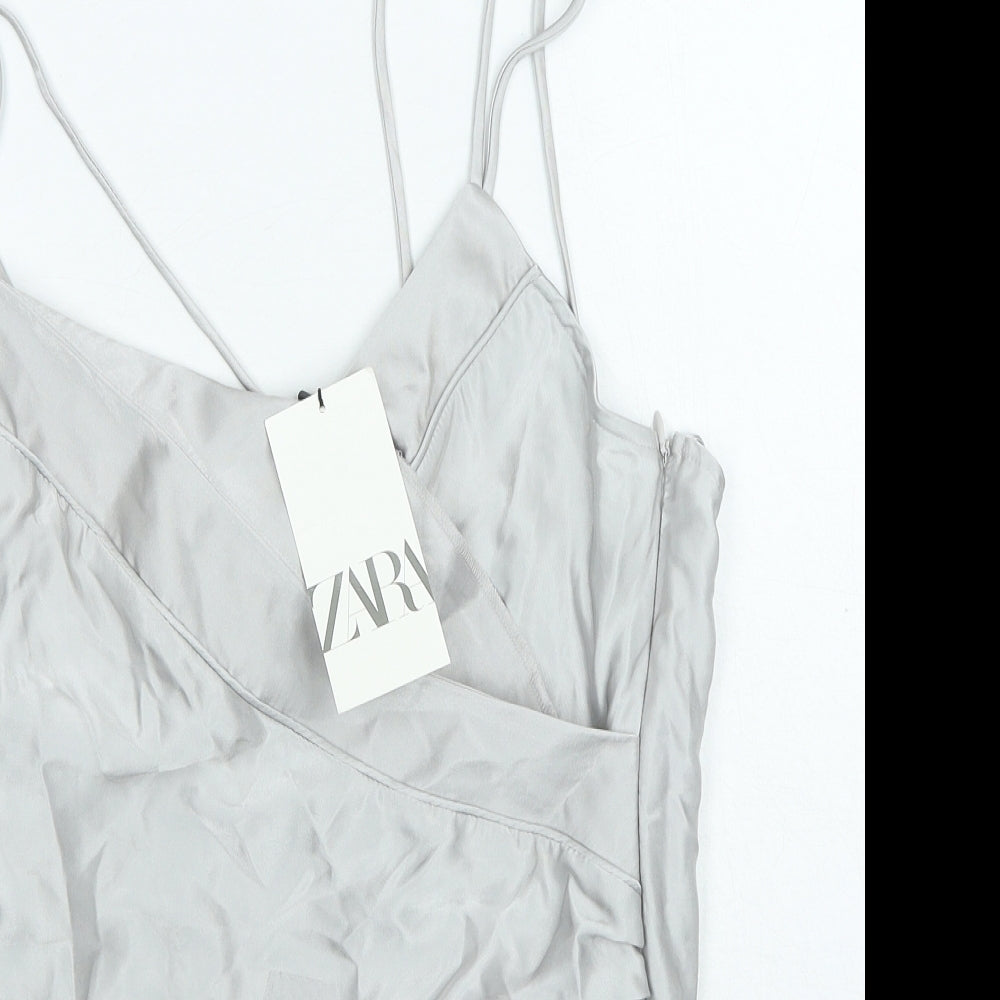 Zara Womens Silver Polyester Bodysuit One-Piece Size XS Snap