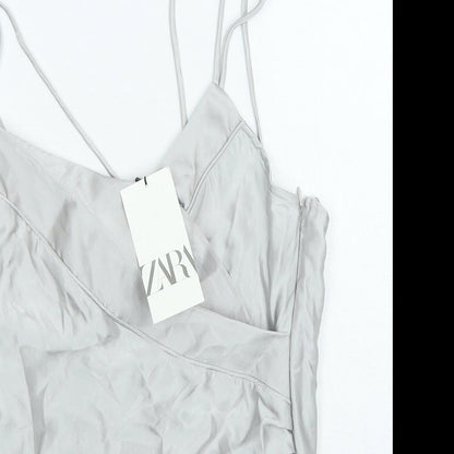 Zara Womens Silver Polyester Bodysuit One-Piece Size XS Snap