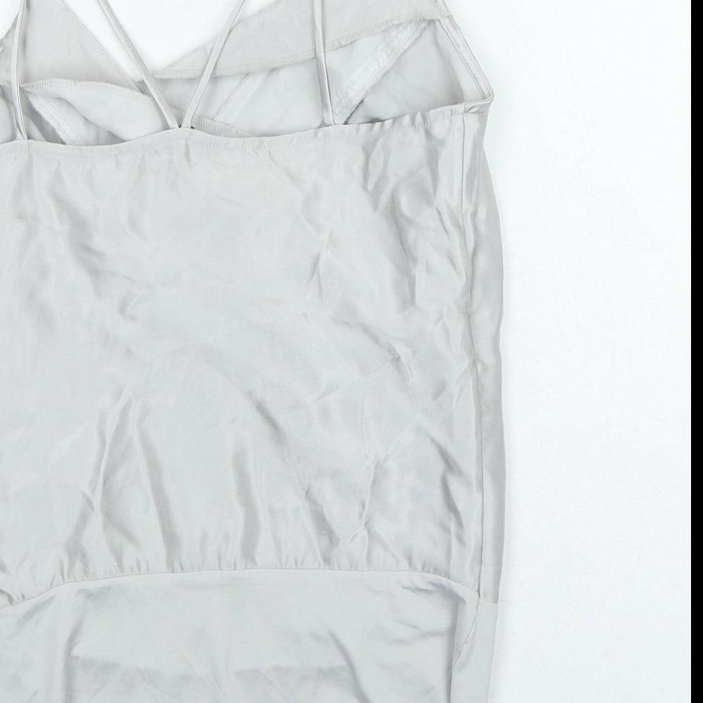 Zara Womens Silver Polyester Bodysuit One-Piece Size XS Snap