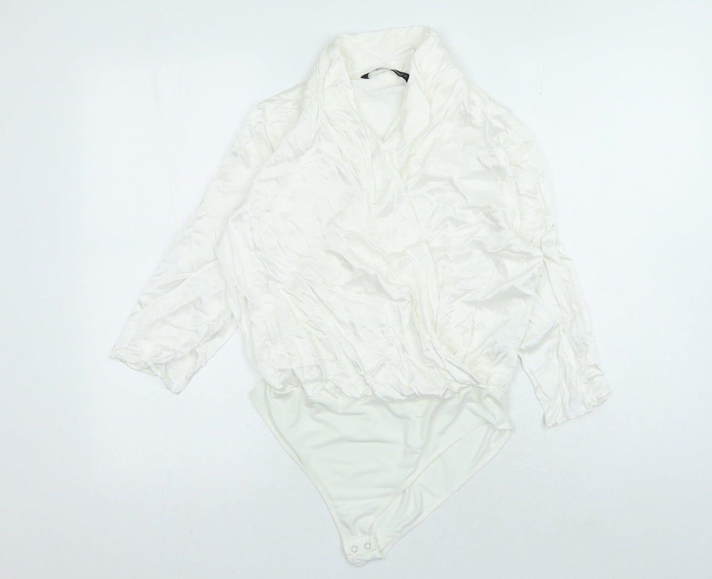 Zara Womens White Polyester Leotard One-Piece Size M Snap