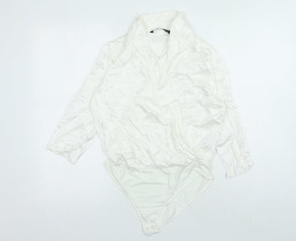 Zara Womens White Polyester Leotard One-Piece Size M Snap