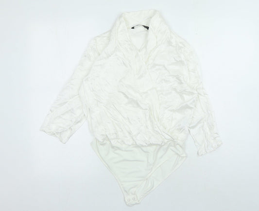 Zara Womens White Polyester Leotard One-Piece Size M Snap