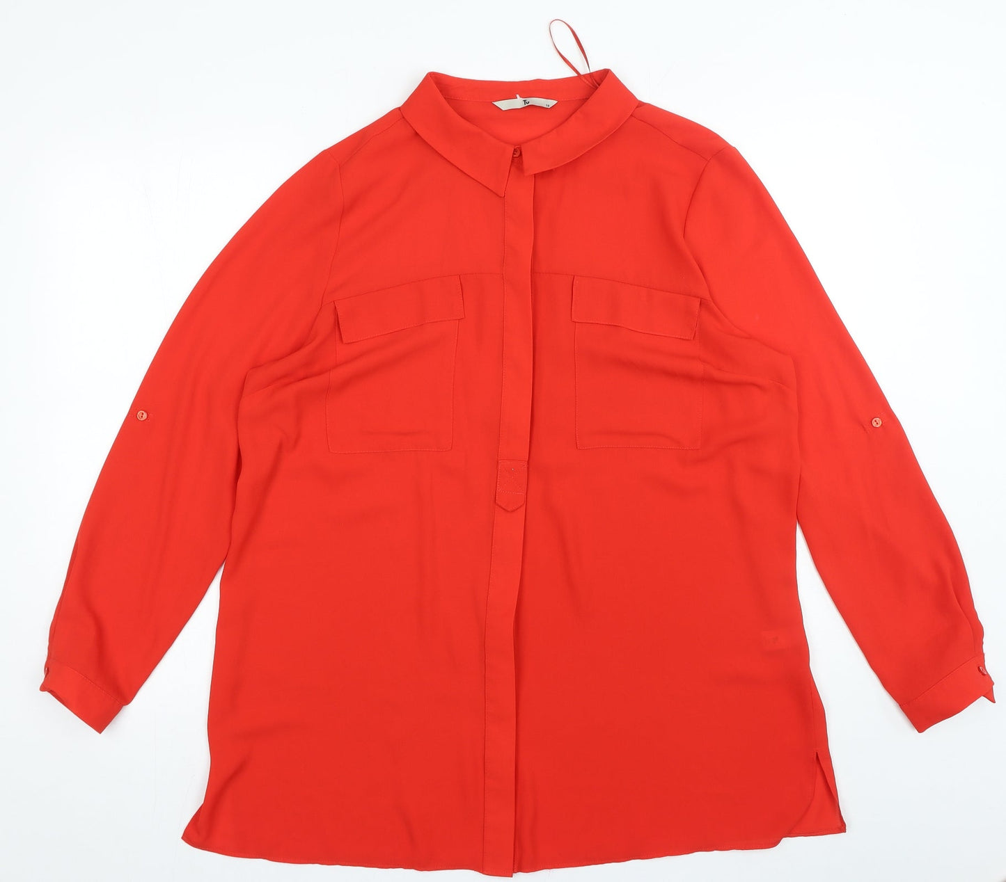TU Womens Red Polyester Basic Button-Up Size 18 Collared