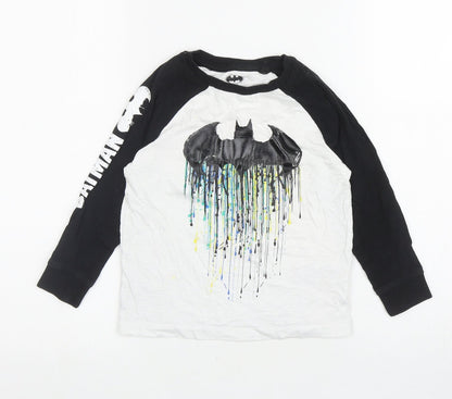 NEXT Boys White Colourblock Cotton Ringer T-Shirt Size 4 Years Round Neck Pullover - Batman