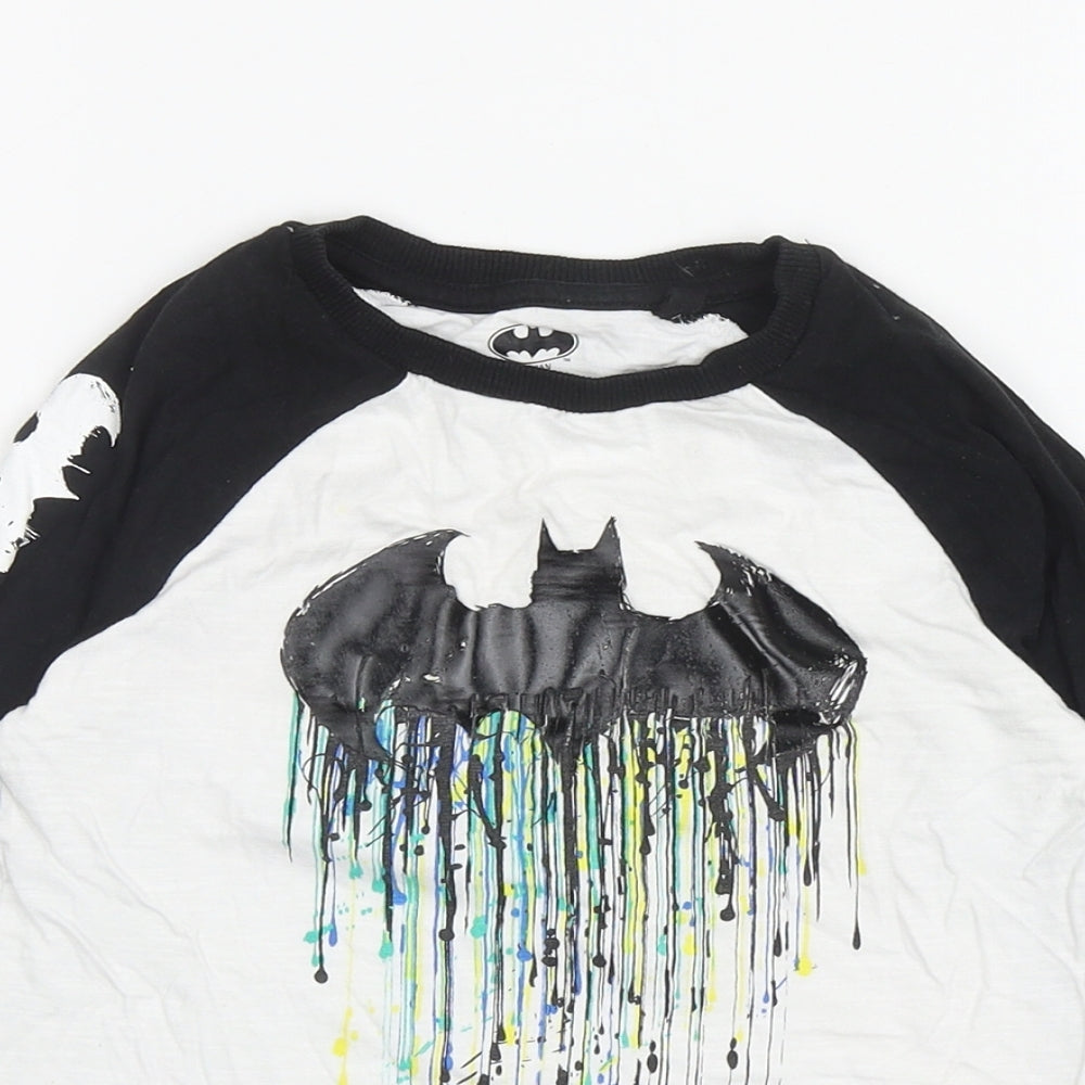 NEXT Boys White Colourblock Cotton Ringer T-Shirt Size 4 Years Round Neck Pullover - Batman