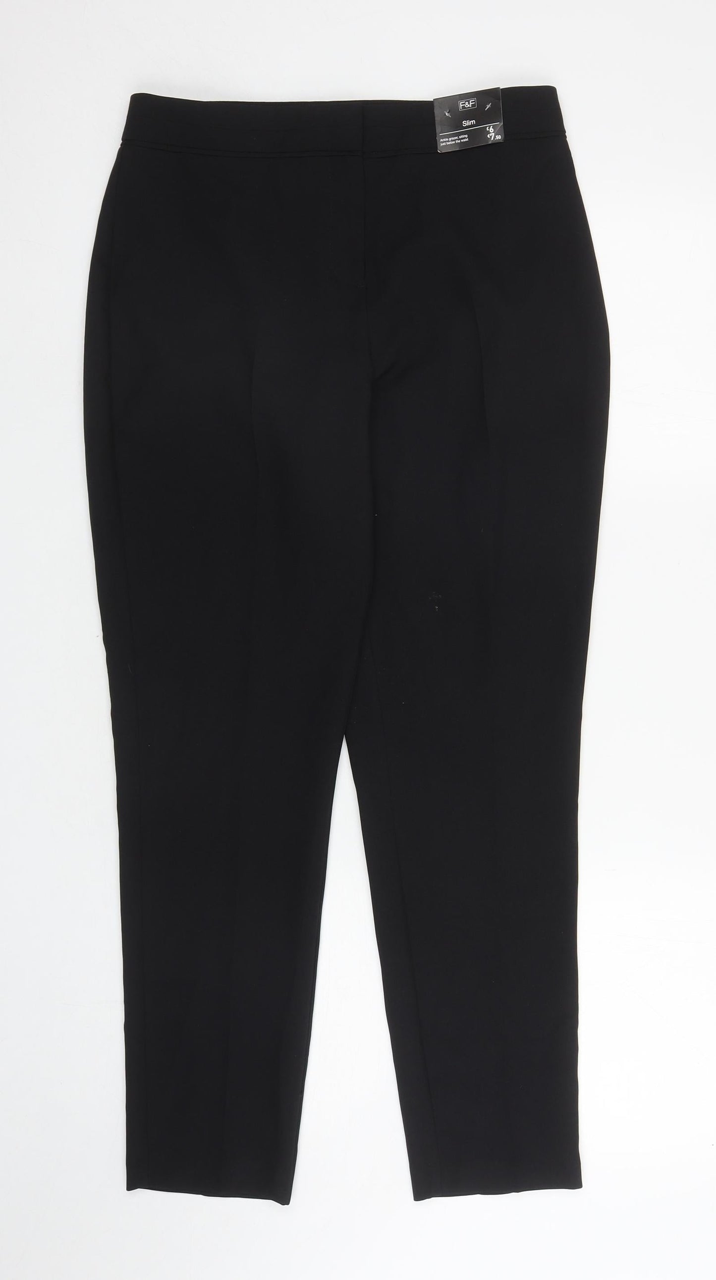 F&F Womens Black Polyester Capri Trousers Size 10 L27.5 in Slim Zip