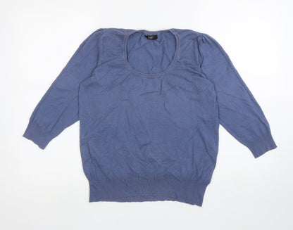 F&F Womens Blue Scoop Neck Cotton Pullover Jumper Size 14