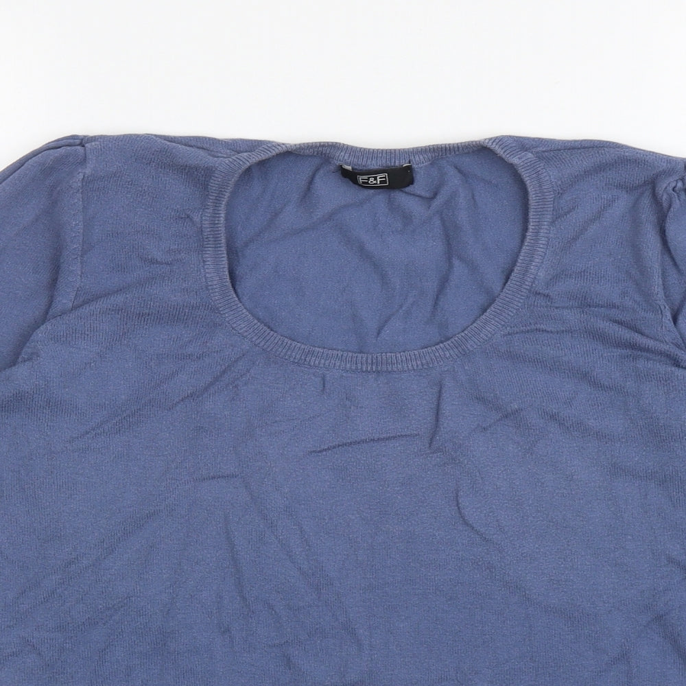 F&F Womens Blue Scoop Neck Cotton Pullover Jumper Size 14