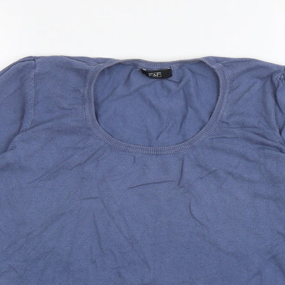 F&F Womens Blue Scoop Neck Cotton Pullover Jumper Size 14
