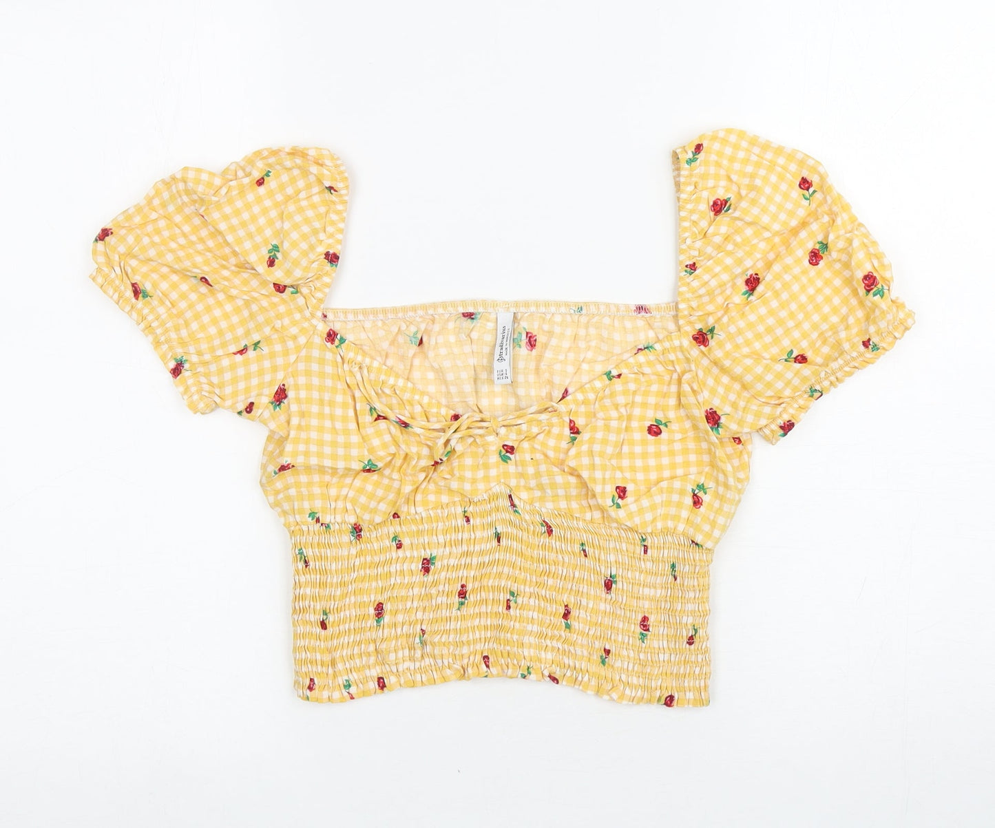 Womens UK Size S Stradivarius Yellow Cropped T-Shirt