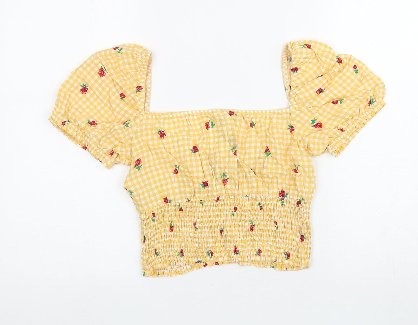 Womens UK Size S Stradivarius Yellow Cropped T-Shirt