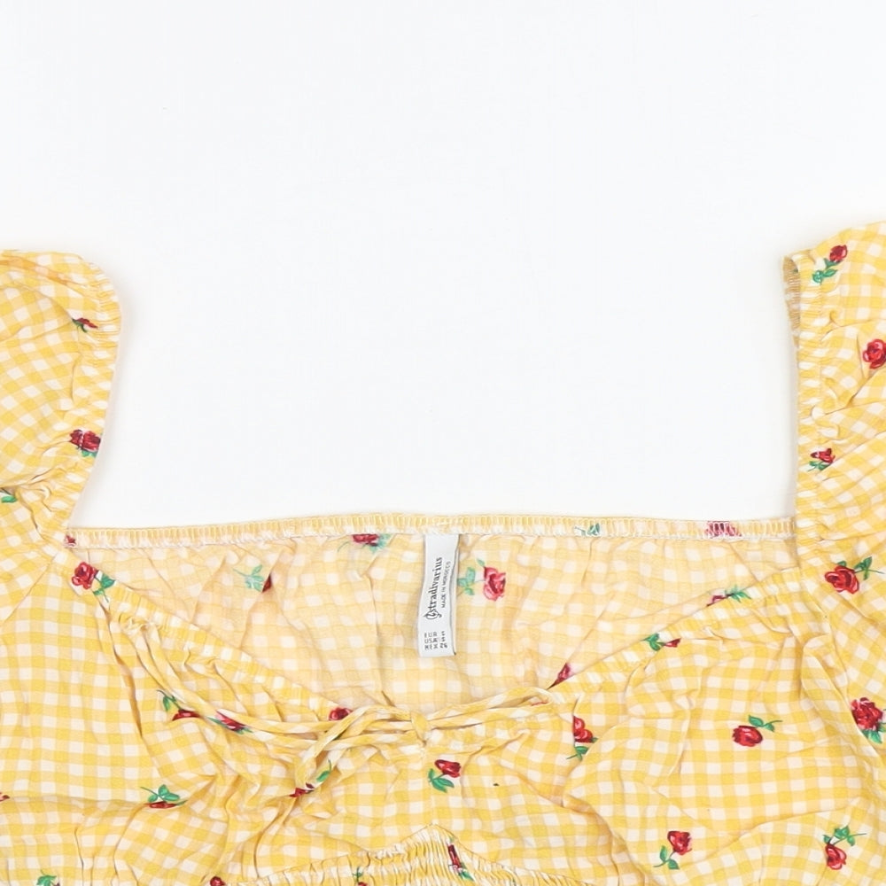 Womens UK Size S Stradivarius Yellow Cropped T-Shirt