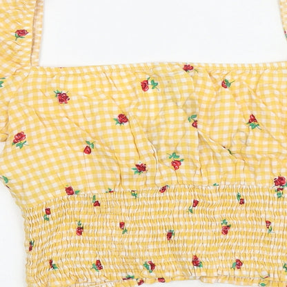 Womens UK Size S Stradivarius Yellow Cropped T-Shirt