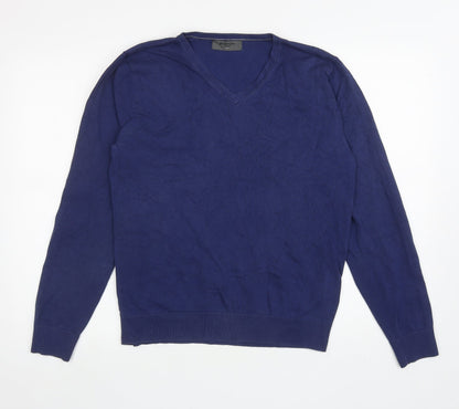 Burton Mens Blue V-Neck Cotton Pullover Jumper Size L