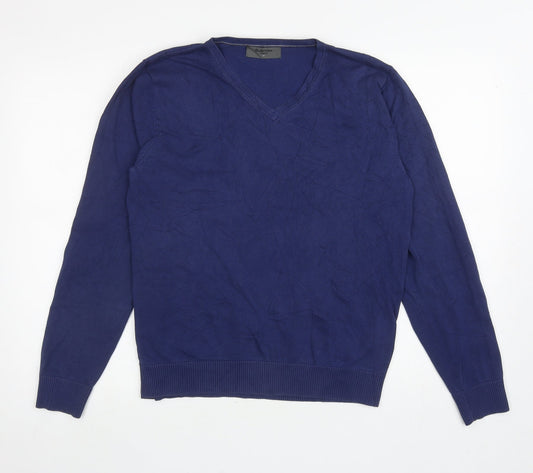 Burton Mens Blue V-Neck Cotton Pullover Jumper Size L