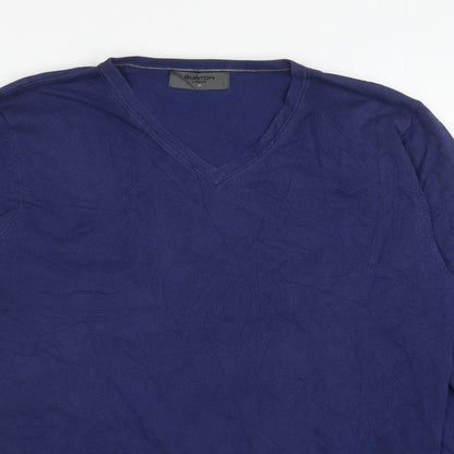 Burton Mens Blue V-Neck Cotton Pullover Jumper Size L