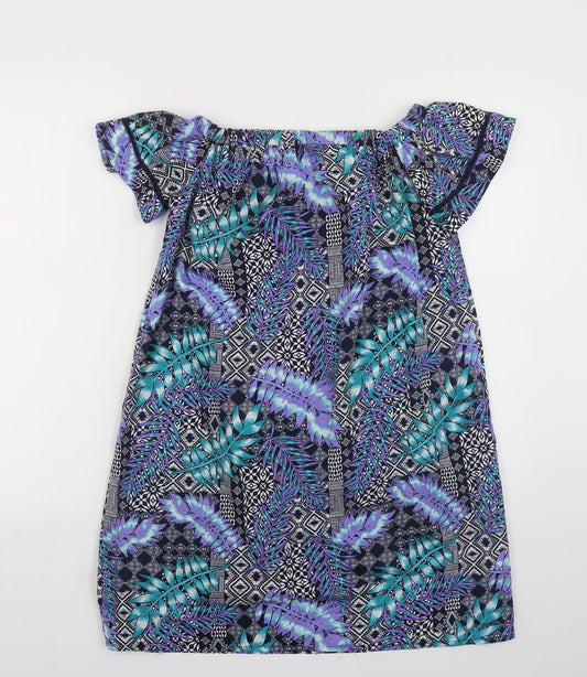 Primark Womens Multicoloured Geometric Polyester Tunic Blouse Size 8 Off the Shoulder