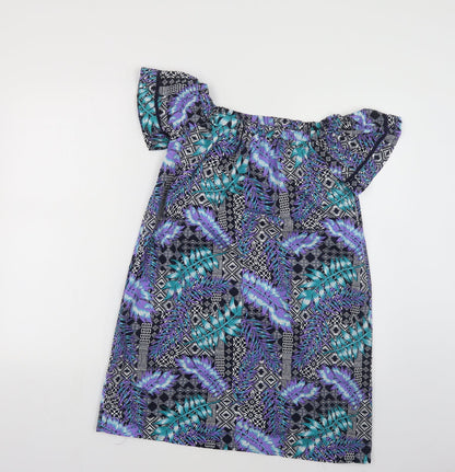 Primark Womens Multicoloured Geometric Polyester Tunic Blouse Size 8 Off the Shoulder