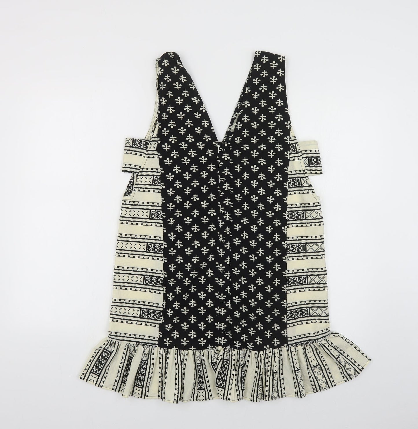 ASOS Womens Black Geometric Polyester Tank Dress Size 8 V-Neck Button