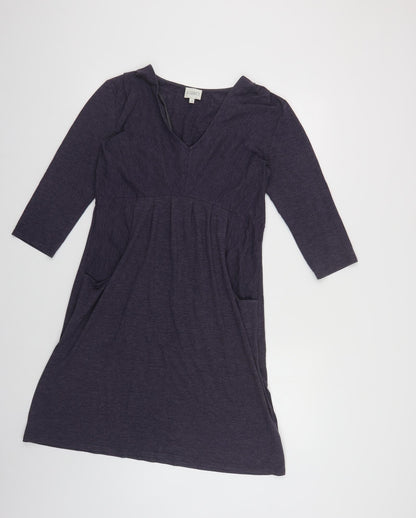Kaliko Womens Purple Striped Cotton A-Line Size 12 V-Neck Pullover