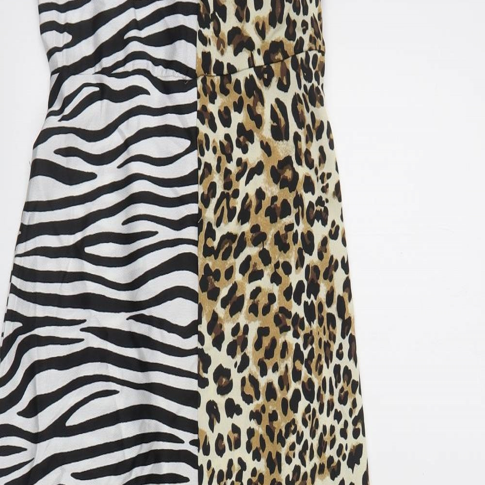 Boohoo Womens Black Animal Print Polyester Maxi Size 6 V-Neck Zip