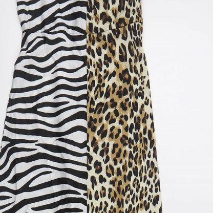 Boohoo Womens Black Animal Print Polyester Maxi Size 6 V-Neck Zip