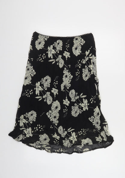 Prewrn Womens Black Floral Viscose A-Line Skirt Size 16