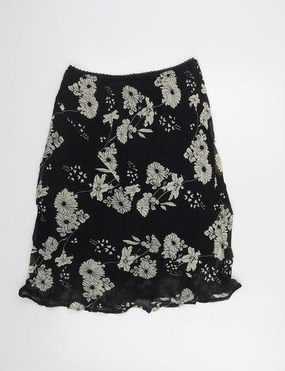 Prewrn Womens Black Floral Viscose A-Line Skirt Size 16