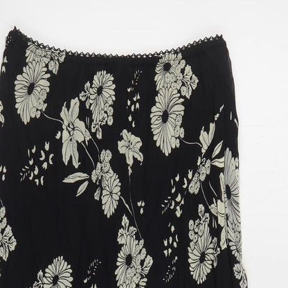 Prewrn Womens Black Floral Viscose A-Line Skirt Size 16