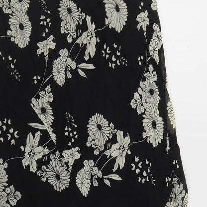 Prewrn Womens Black Floral Viscose A-Line Skirt Size 16