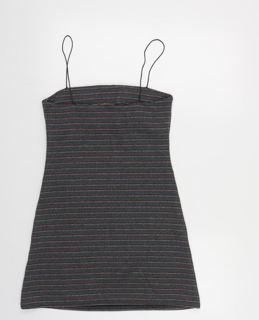 Pins & Needles Womens Multicoloured Striped Polyester Mini Size M Square Neck Pullover