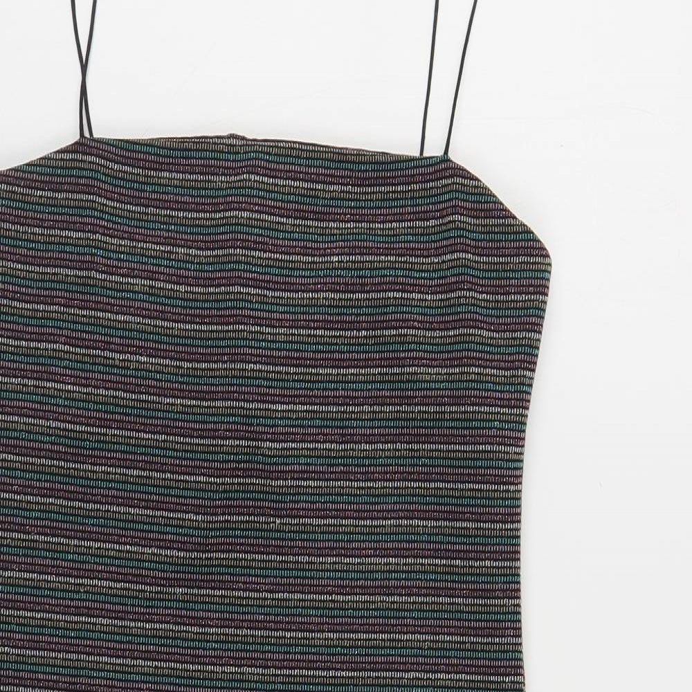 Pins & Needles Womens Multicoloured Striped Polyester Mini Size M Square Neck Pullover