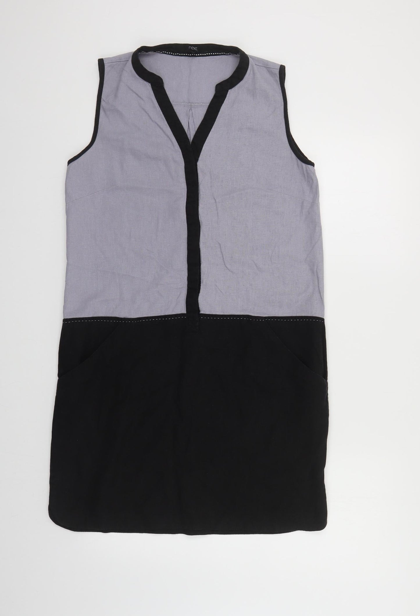 NEXT Womens Grey Colourblock Linen Shift Size 10 V-Neck Pullover