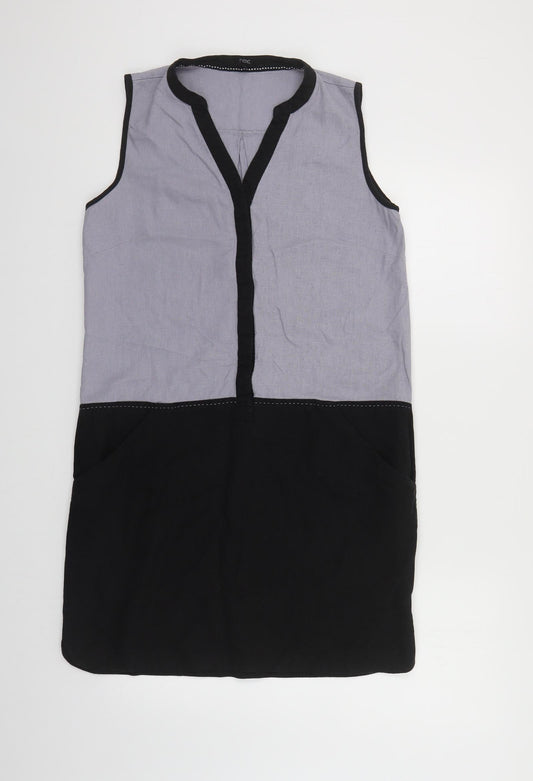 NEXT Womens Grey Colourblock Linen Shift Size 10 V-Neck Pullover
