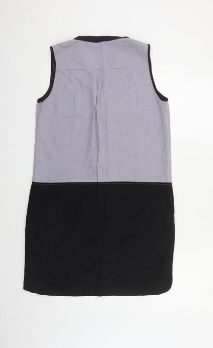 NEXT Womens Grey Colourblock Linen Shift Size 10 V-Neck Pullover