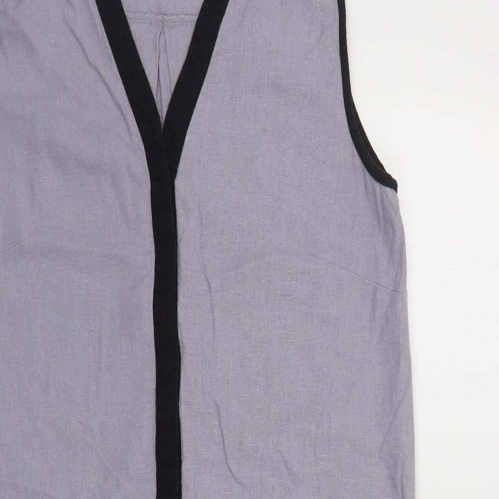 NEXT Womens Grey Colourblock Linen Shift Size 10 V-Neck Pullover