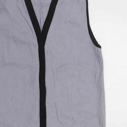 NEXT Womens Grey Colourblock Linen Shift Size 10 V-Neck Pullover
