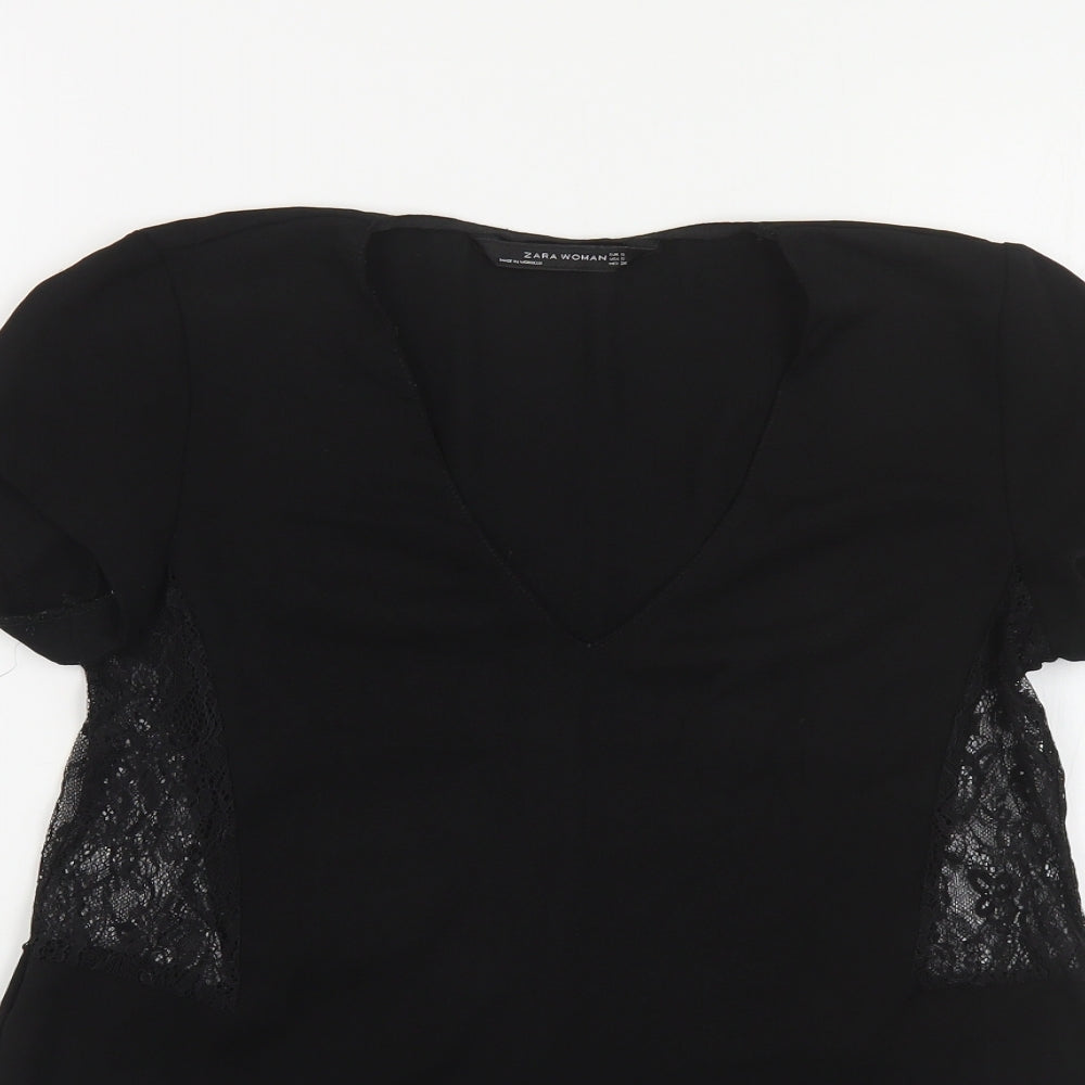Womens UK Size S Zara Black Basic Blouse