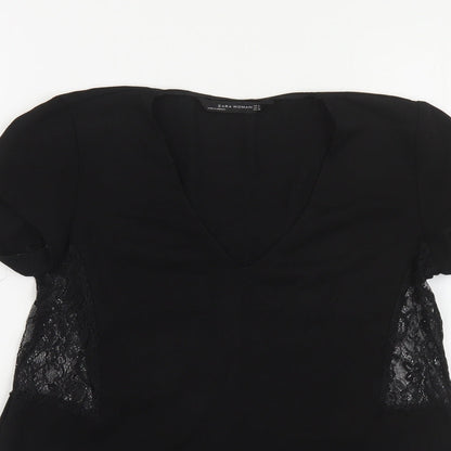 Womens UK Size S Zara Black Basic Blouse