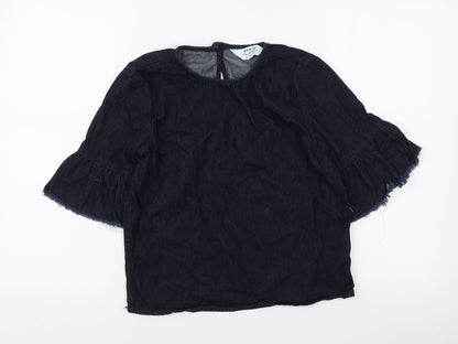 Missguided Womens Blue Cotton Basic Blouse Size 6 Round Neck